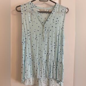 LC Lauren Conrad Sky Blue Sleeveless Blouse with Dark Blue Pattern